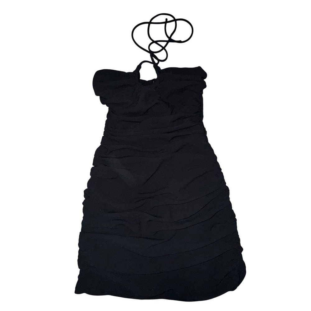Black Ruched Halter Neck sexy Mini Dress Bodycon sz S Sexy Baddie Grunge Goth - Picture 3 of 8